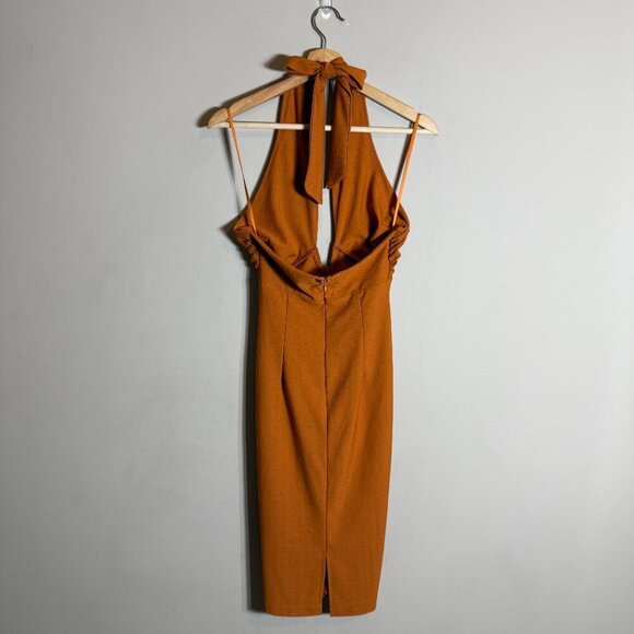 Saints + Secrets Halter Deep V Bodycon Dress Women's Small Rust Orange Vacation - Picture 3 of 14